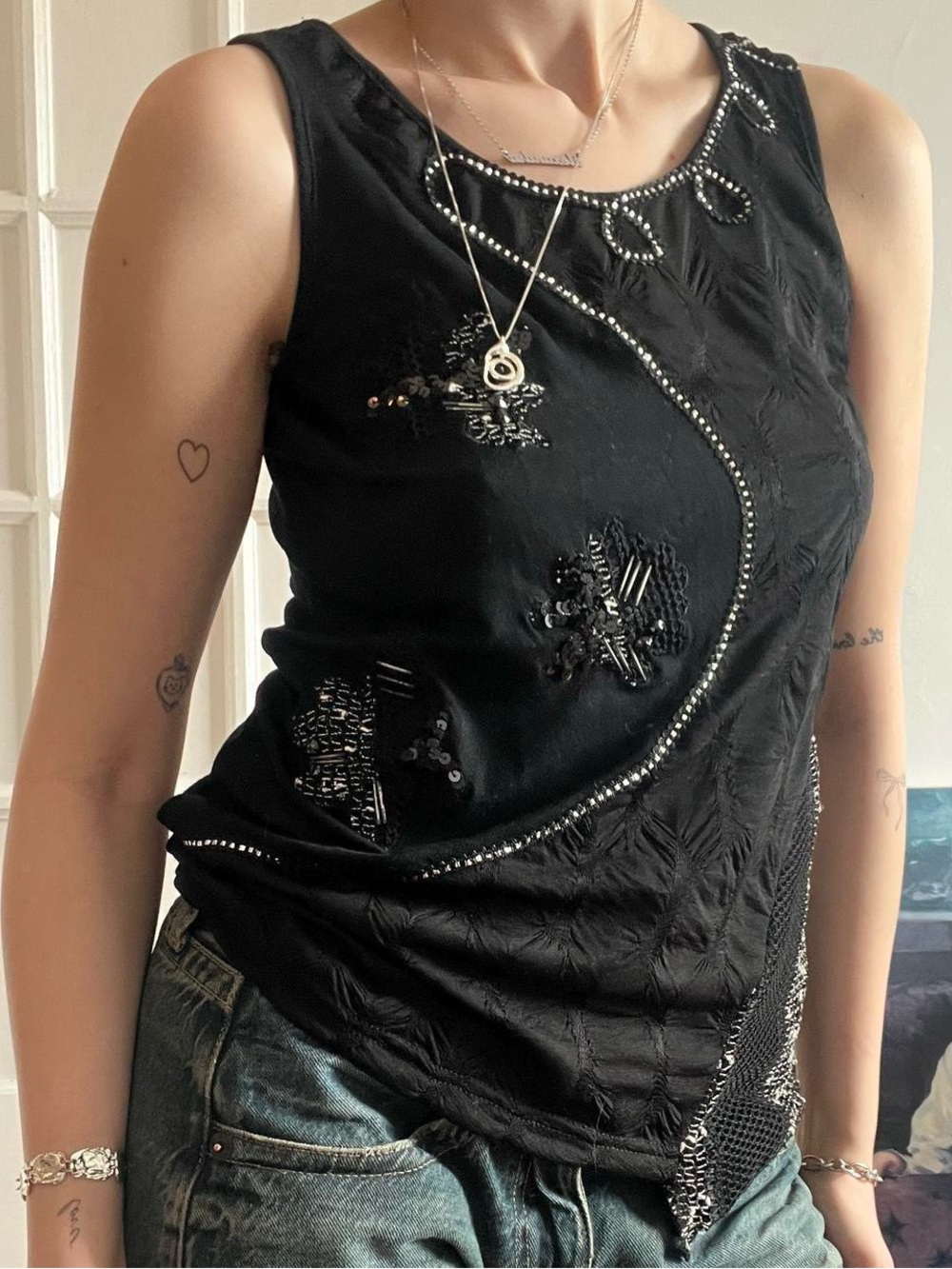 Size Small Black Beaded Tank Top